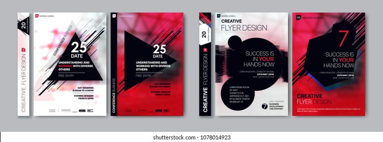 Covers templates set with graphic geometric elements. Applicable for flyer, cover annual report, placards, brochures, posters, banners. Vector illustrations.