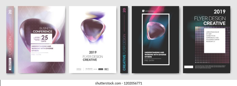 Covers templates set with graphic geometric elements. Flyer, cover annual report, placards, brochures, posters, banners. Vector 
