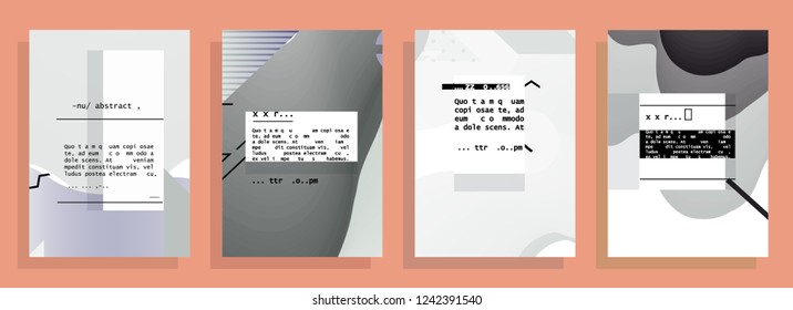 Covers templates set with graphic geometric elements. Applicable for brochures, posters, covers and banners. Vector illustrations. Abstract shapes