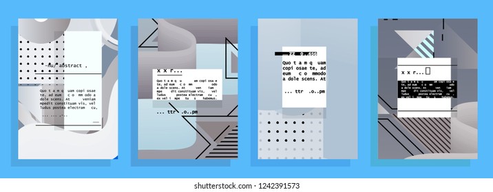 Covers templates set with graphic geometric elements. Applicable for brochures, posters, covers and banners. Vector illustrations. Abstract shapes