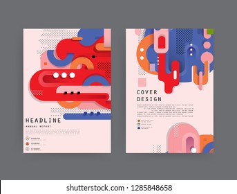 Covers templates set with graphic geometric elements. Applicable for brochures, posters, covers and banners. Vector illustrations.