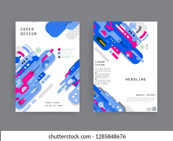 Covers templates set with graphic geometric elements. Applicable for brochures, posters, covers and banners. Vector illustrations.