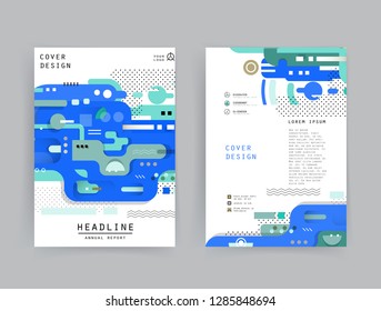 Covers templates set with graphic geometric elements. Applicable for brochures, posters, covers and banners. Vector illustrations.
