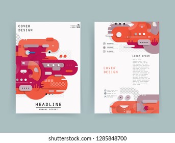 Covers templates set with graphic geometric elements. Applicable for brochures, posters, covers and banners. Vector illustrations.