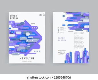 Umfasst Vorlagen, die mit grafischen geometrischen Elementen eingestellt sind. Gilt für Broschüren, Plakate, Umschläge und Banner. Vektorgrafiken.