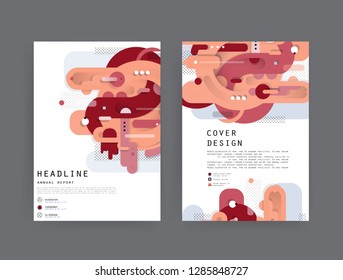 Covers templates set with graphic geometric elements. Applicable for brochures, posters, covers and banners. Vector illustrations.