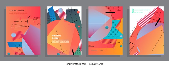Covers templates set with graphic geometric elements. Applicable for brochures, posters, covers and banners. Vector illustrations.