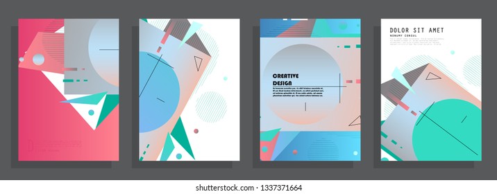 Covers templates set with graphic geometric elements. Applicable for brochures, posters, covers and banners. Vector illustrations.
