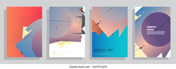 Covers templates set with graphic geometric elements. Applicable for brochures, posters, covers and banners. Vector illustrations.