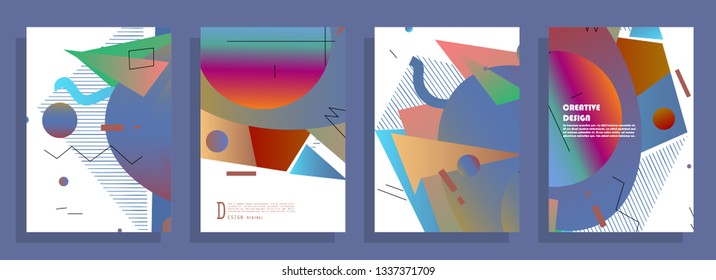 Covers templates set with graphic geometric elements. Applicable for brochures, posters, covers and banners. Vector illustrations.