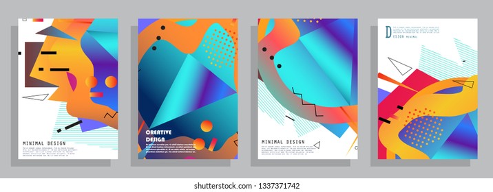 Covers templates set with graphic geometric elements. Applicable for brochures, posters, covers and banners. Vector illustrations.