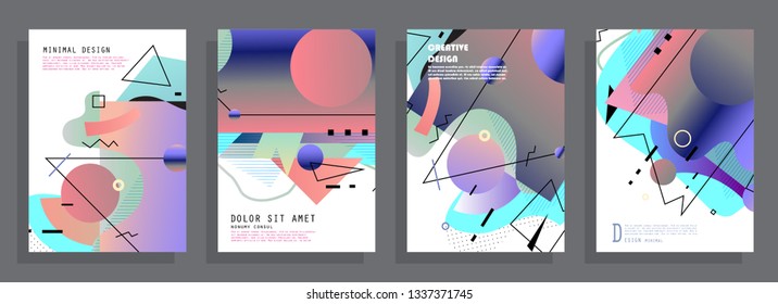 Covers templates set with graphic geometric elements. Applicable for brochures, posters, covers and banners. Vector illustrations.