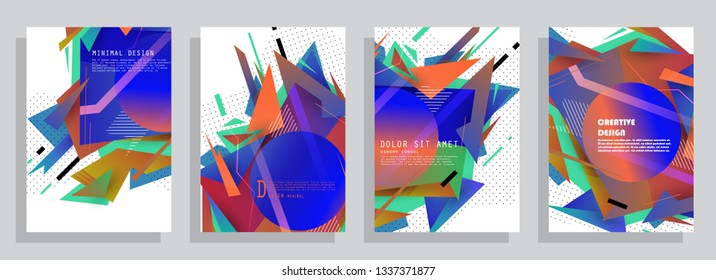 Covers templates set with graphic geometric elements. Applicable for brochures, posters, covers and banners. Vector illustrations.