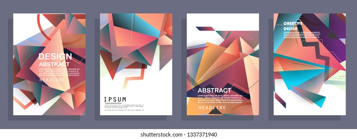 Covers templates set with graphic geometric elements. Applicable for brochures, posters, covers and banners. Vector illustrations.
