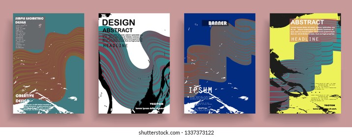 Covers templates set with graphic geometric elements. Applicable for brochures, posters, covers and banners. Vector illustrations.