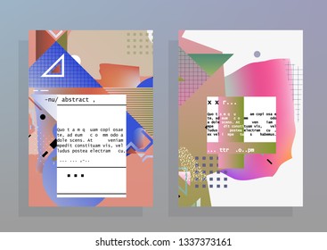 Covers templates set with graphic geometric elements. Applicable for brochures, posters, covers and banners. Vector illustrations.