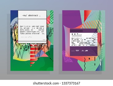 Covers templates set with graphic geometric elements. Applicable for brochures, posters, covers and banners. Vector illustrations.