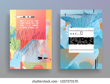 Covers templates set with graphic geometric elements. Applicable for brochures, posters, covers and banners. Vector illustrations.