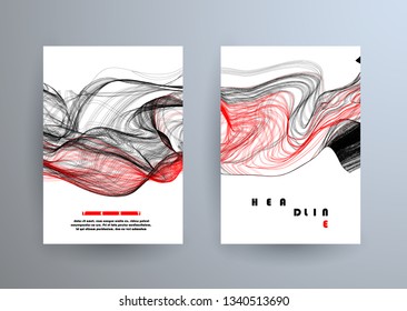 Covers templates set with graphic geometric elements. Applicable for brochures, posters, covers and banners. Vector illustrations.