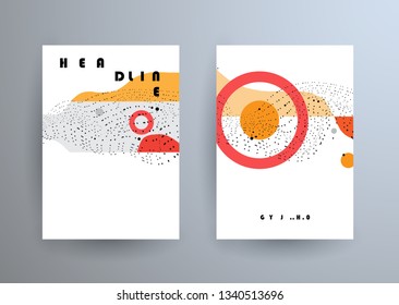 Covers templates set with graphic geometric elements. Applicable for brochures, posters, covers and banners. Vector illustrations.
