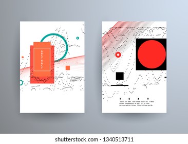 Covers templates set with graphic geometric elements. Applicable for brochures, posters, covers and banners. Vector illustrations.