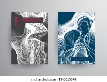 Covers templates set with graphic geometric elements. Applicable for brochures, posters, covers and banners. Vector illustrations.