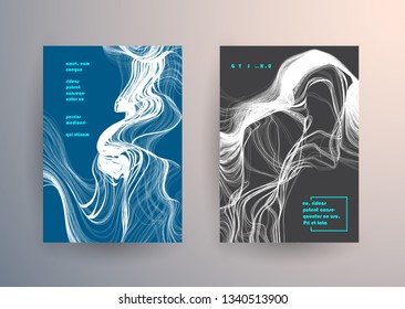 Covers templates set with graphic geometric elements. Applicable for brochures, posters, covers and banners. Vector illustrations.