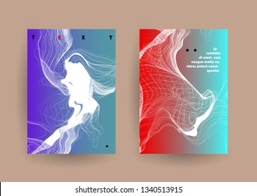 Covers templates set with graphic geometric elements. Applicable for brochures, posters, covers and banners. Vector illustrations.