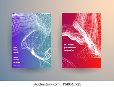 Covers templates set with graphic geometric elements. Applicable for brochures, posters, covers and banners. Vector illustrations.