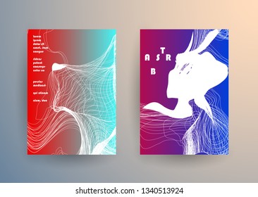Covers templates set with graphic geometric elements. Applicable for brochures, posters, covers and banners. Vector illustrations.