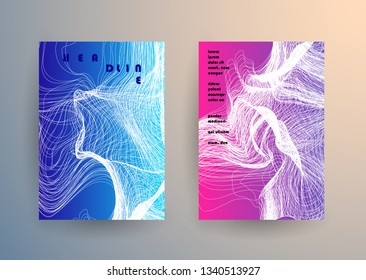 Covers templates set with graphic geometric elements. Applicable for brochures, posters, covers and banners. Vector illustrations.
