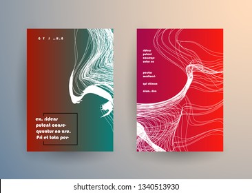 Covers templates set with graphic geometric elements. Applicable for brochures, posters, covers and banners. Vector illustrations.