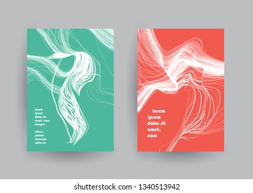 Covers templates set with graphic geometric elements. Applicable for brochures, posters, covers and banners. Vector illustrations.