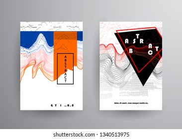 Covers templates set with graphic geometric elements. Applicable for brochures, posters, covers and banners. Vector illustrations.