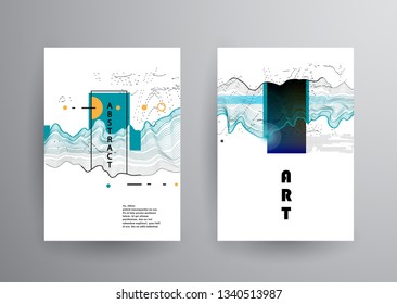 Covers templates set with graphic geometric elements. Applicable for brochures, posters, covers and banners. Vector illustrations.