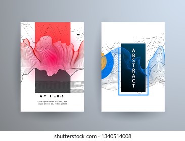Covers templates set with graphic geometric elements. Applicable for brochures, posters, covers and banners. Vector illustrations.
