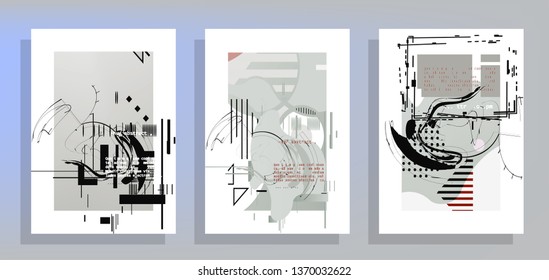 Covers templates set with graphic geometric elements. Applicable for brochures, posters, covers and banners. Vector illustrations.