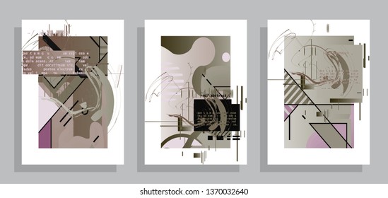 Covers templates set with graphic geometric elements. Applicable for brochures, posters, covers and banners. Vector illustrations.