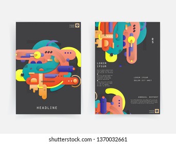 Covers templates set with graphic geometric elements. Applicable for brochures, posters, covers and banners. Vector illustrations.