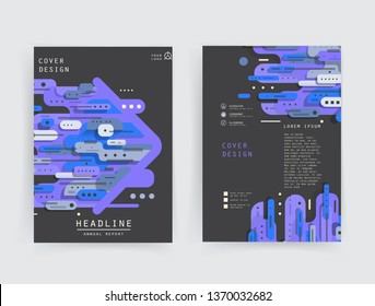 Covers templates set with graphic geometric elements. Applicable for brochures, posters, covers and banners. Vector illustrations.