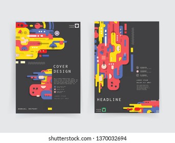 Covers templates set with graphic geometric elements. Applicable for brochures, posters, covers and banners. Vector illustrations.