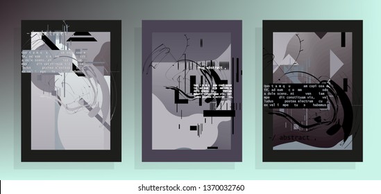 Covers templates set with graphic geometric elements. Applicable for brochures, posters, covers and banners. Vector illustrations.