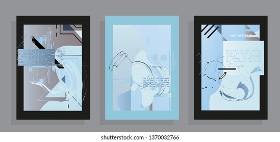 Covers templates set with graphic geometric elements. Applicable for brochures, posters, covers and banners. Vector illustrations.