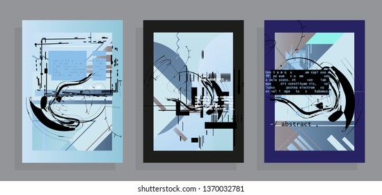 Covers templates set with graphic geometric elements. Applicable for brochures, posters, covers and banners. Vector illustrations.