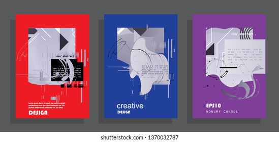 Covers templates set with graphic geometric elements. Applicable for brochures, posters, covers and banners. Vector illustrations.