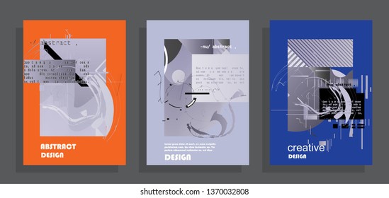 Covers templates set with graphic geometric elements. Applicable for brochures, posters, covers and banners. Vector illustrations.