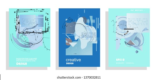 Covers templates set with graphic geometric elements. Applicable for brochures, posters, covers and banners. Vector illustrations.