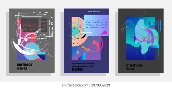 Covers templates set with graphic geometric elements. Applicable for brochures, posters, covers and banners. Vector illustrations.