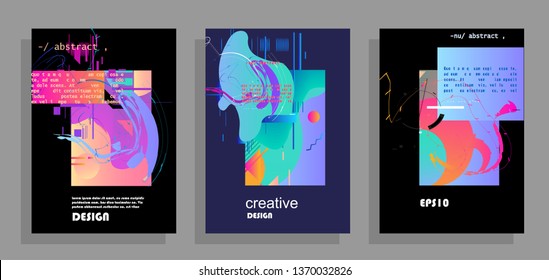 Covers templates set with graphic geometric elements. Applicable for brochures, posters, covers and banners. Vector illustrations.