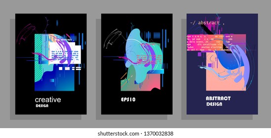 Covers templates set with graphic geometric elements. Applicable for brochures, posters, covers and banners. Vector illustrations.